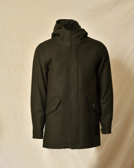 Manteau en laine kaki à capuche Maison Lener