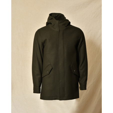 Manteau en laine kaki à capuche Maison Lener
