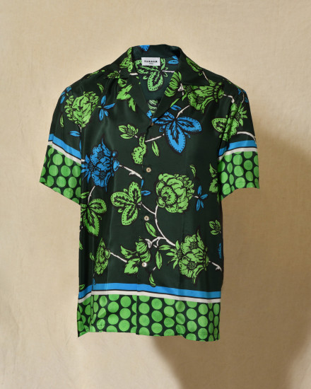 Chemise en soie verte à imprimé floral Parosh