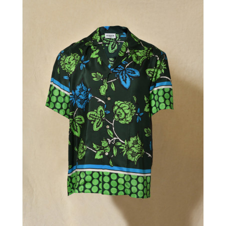 Chemise en soie verte à imprimé floral Parosh