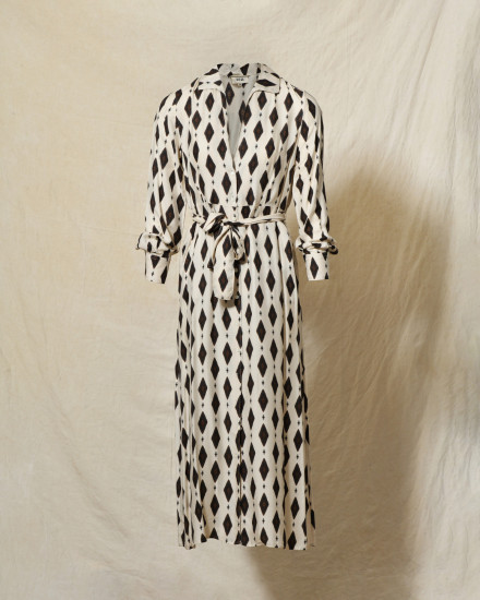 Robe longue écrue à imprimé géométrique Diega