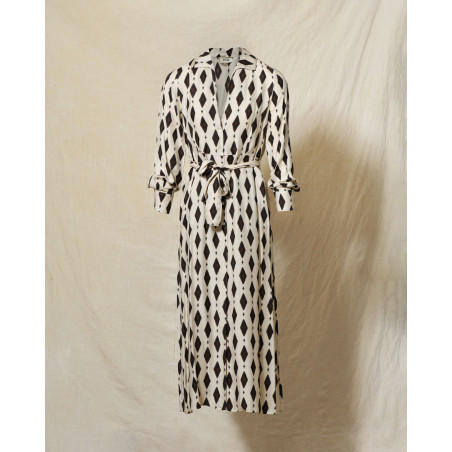 Robe longue écrue à imprimé géométrique Diega