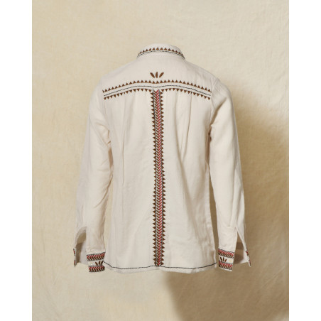 Chemise en laine beige à col brodé et détails contrastants Diega