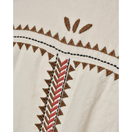 Chemise en laine beige à col brodé et détails contrastants Diega