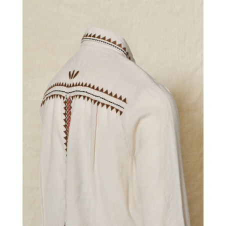 Chemise en laine beige à col brodé et détails contrastants Diega