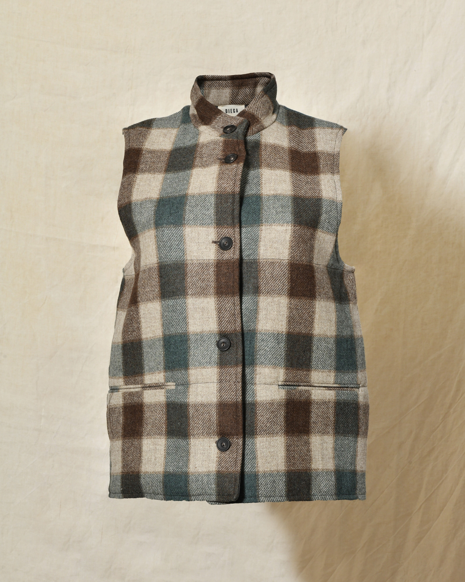 Veste en laine sans manches à carreaux Diega