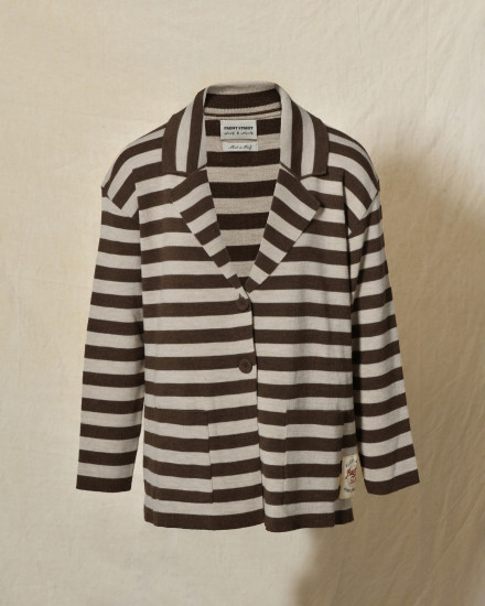 Cardigan en laine à rayures marron Front Street