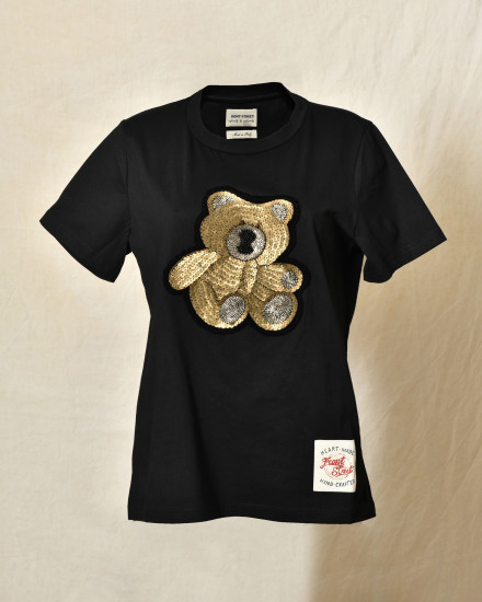 T-shirt noir à flocage ourson en sequins dorés Front Street
