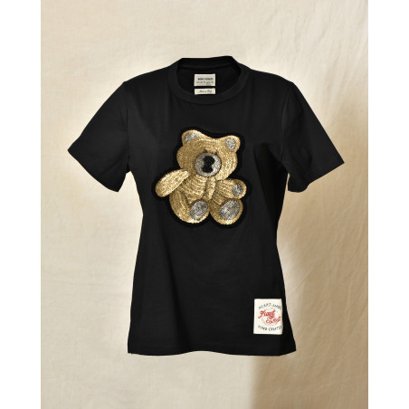 T-shirt noir à flocage ourson en sequins dorés Front Street
