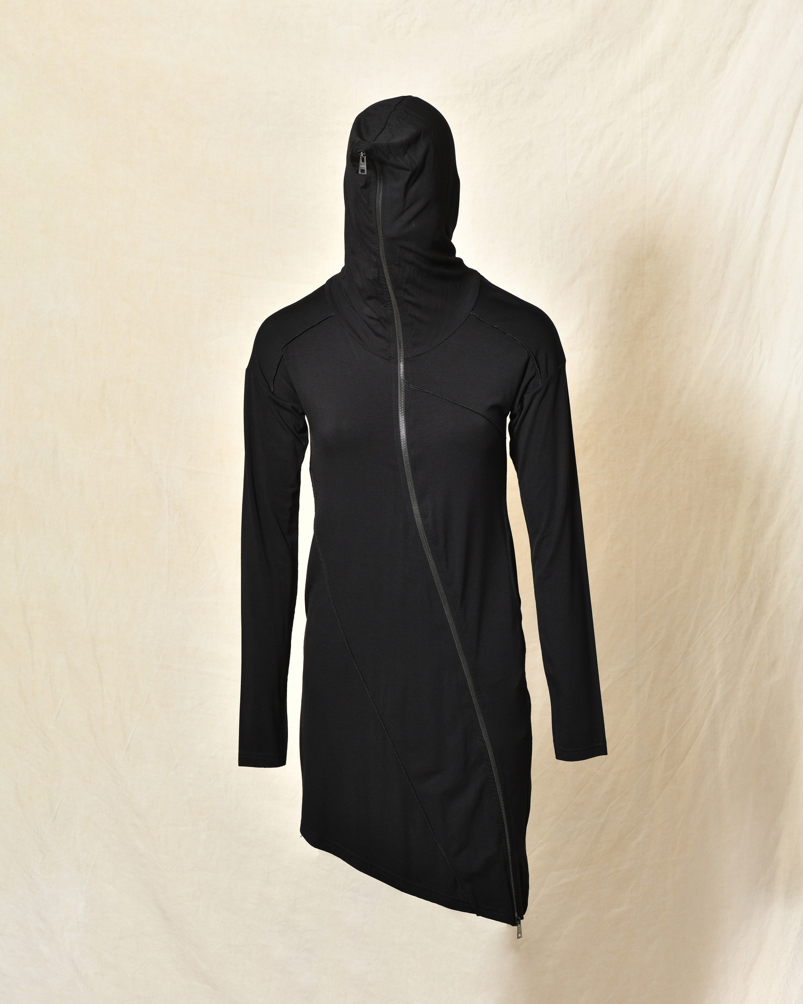 Cardigan noir à capuche zippé asymétrique La Haine Inside Us