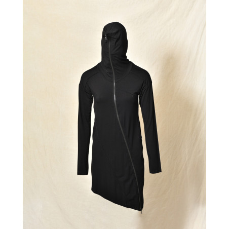 Cardigan noir à capuche zippé asymétrique La Haine Inside Us
