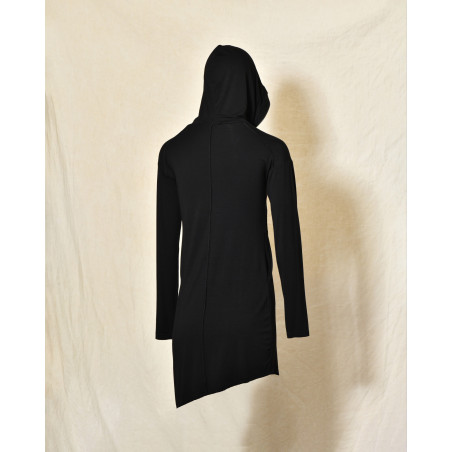 Cardigan noir à capuche zippé asymétrique La Haine Inside Us