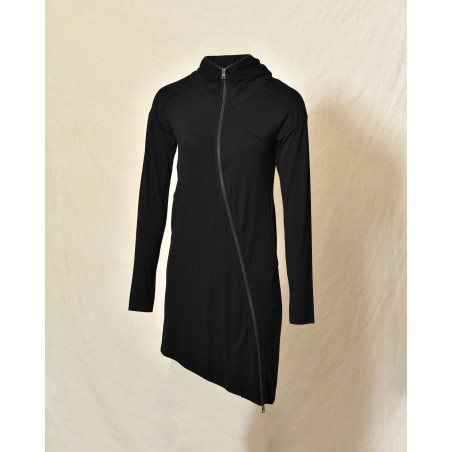 Cardigan noir à capuche zippé asymétrique La Haine Inside Us