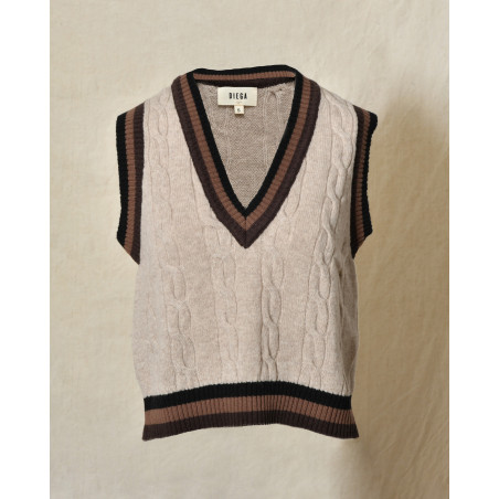 Pull en laine sans manche beige Diega