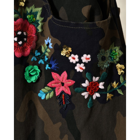 Pantalon à imprimé camouflage et broderies fleuris Front Street