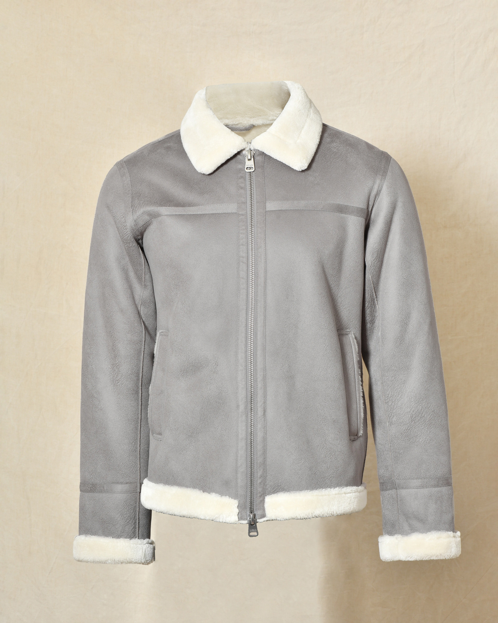 Blouson aviateur en suédine gris fourré Over-D