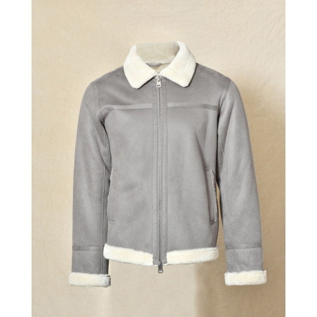 Blouson aviateur en suédine gris fourré Over-D