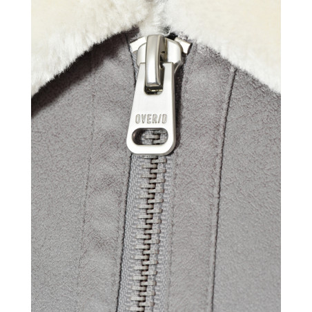 Blouson aviateur en suédine gris fourré Over-D