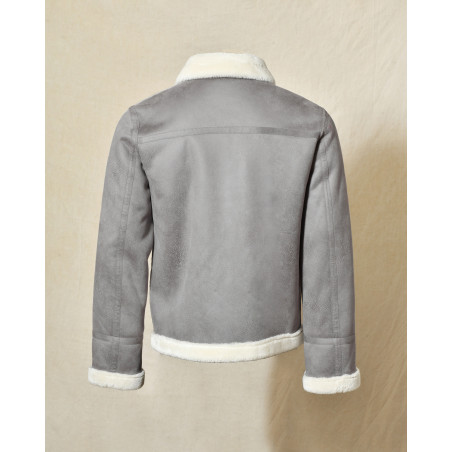 Blouson aviateur en suédine gris fourré Over-D