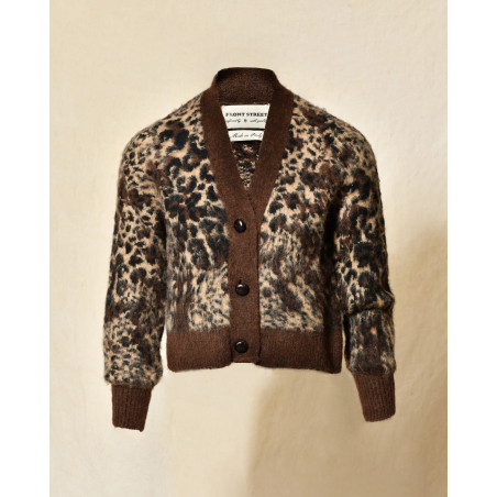 Gilet boutonné en maille à motif léopard marron Front Street