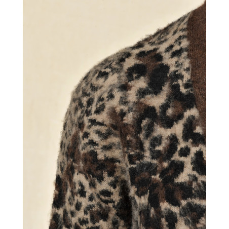 Gilet boutonné en maille à motif léopard marron Front Street