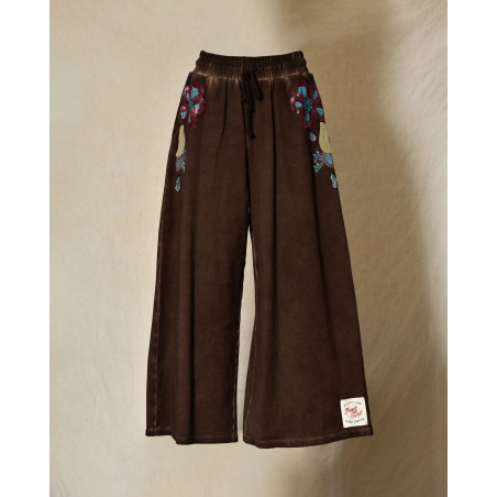 Pantalon de jogging marron à motifs floraux brodés Front Street