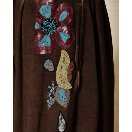 Pantalon de jogging marron à motifs floraux brodés Front Street