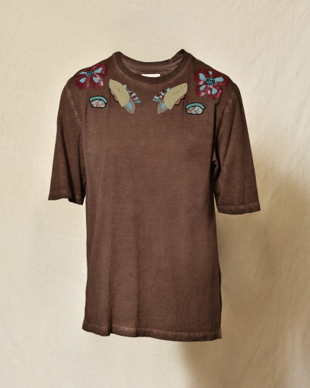 T-shirt marron à motifs floraux brodés Front Street