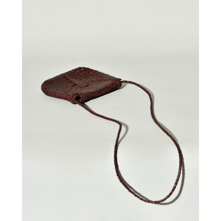 Sac en cuir tressé marron avec fermeture à rabat Dragon Diffusion