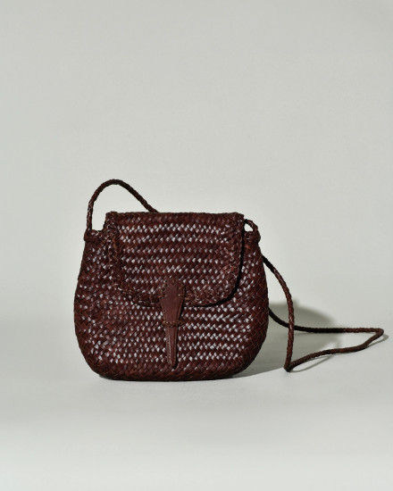 Sac en cuir tressé marron avec fermeture à rabat Dragon Diffusion