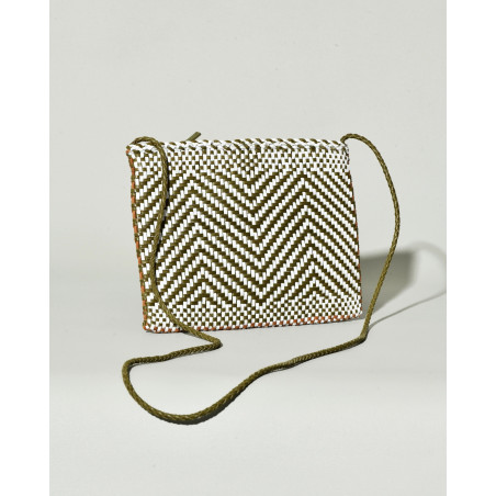 Pochette à bandoulière bicolore à motif chevrons Dragon Diffusion