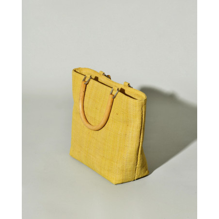 Sac à main en raphia jaune Caterina Bertini