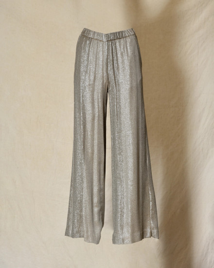 Pantalon fluide métallisé argenté à jambes larges Diega