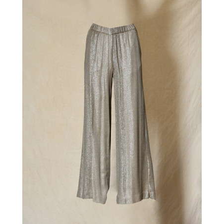 Pantalon fluide métallisé argenté à jambes larges Diega