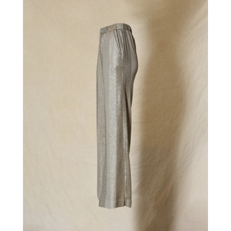 Pantalon fluide métallisé argenté à jambes larges Diega
