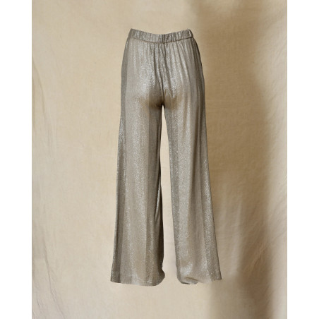 Pantalon fluide métallisé argenté à jambes larges Diega