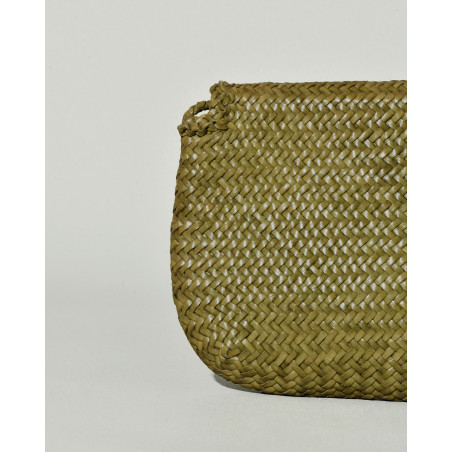 Sac en cuir tressé kaki avec fermeture à rabat Dragon Diffusion