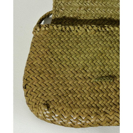 Sac en cuir tressé kaki avec fermeture à rabat Dragon Diffusion