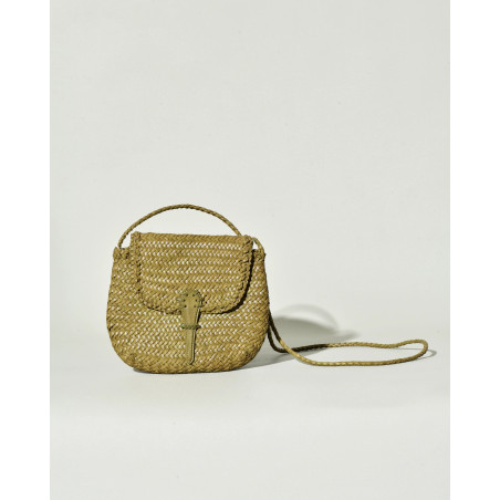 Sac en cuir tressé kaki avec fermeture à rabat Dragon Diffusion