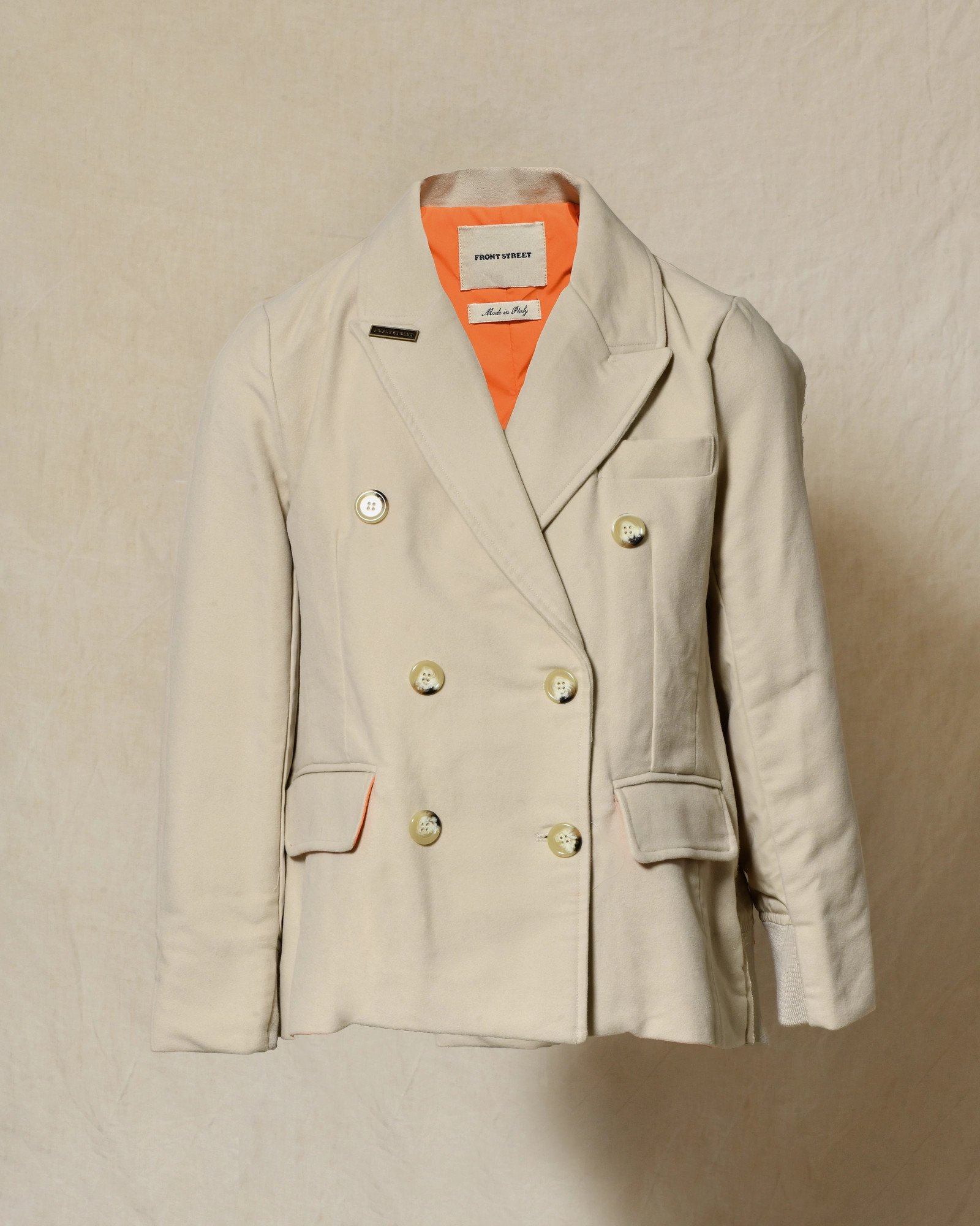 Veste blazer croisée bi-matière beige Front Street