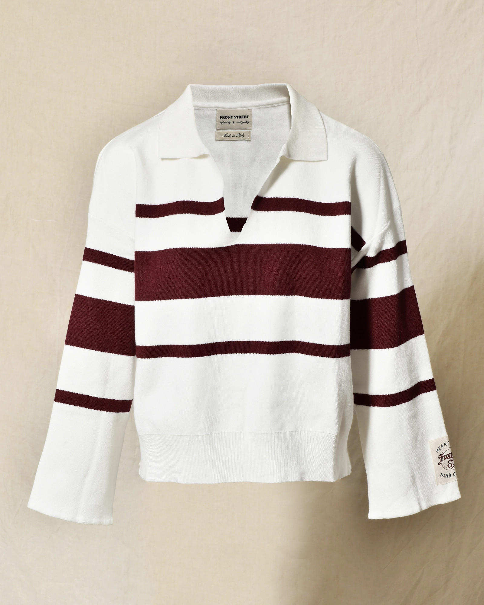 Pull en maille blanc à rayures bordeaux Front Street