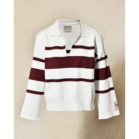 Pull en maille blanc à rayures bordeaux Front Street