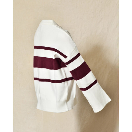 Pull en maille blanc à rayures bordeaux Front Street