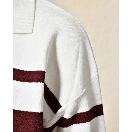 Pull en maille blanc à rayures bordeaux Front Street