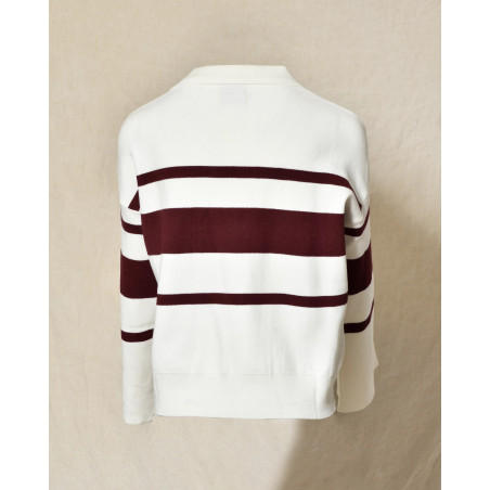 Pull en maille blanc à rayures bordeaux Front Street