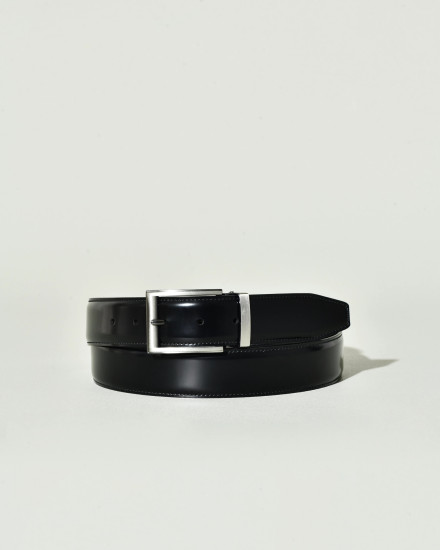 Ceinture en cuir lisse verni noir réglable Falorni