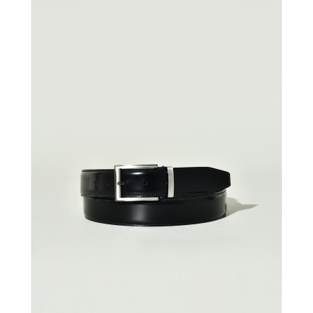 Ceinture en cuir lisse verni noir réglable Falorni