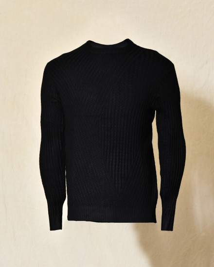 Pull noir en maille côtelée Over-D