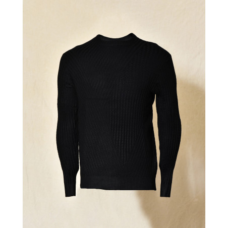 Pull noir en maille côtelée Over-D