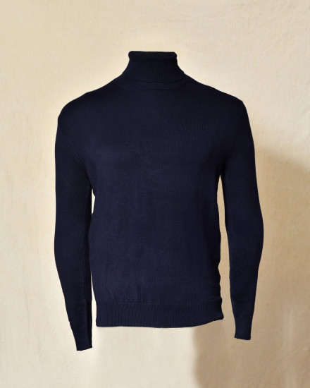 Pull en maille col roulé bleu marine Over-D